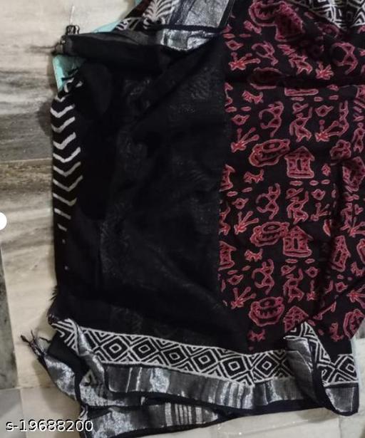 Deepali Handicraft Cotton Linen Multi Color Traditional Jaipuri Print Sanganeri Print Saree with Free Matching Blouse Piece For Women - amamestyle