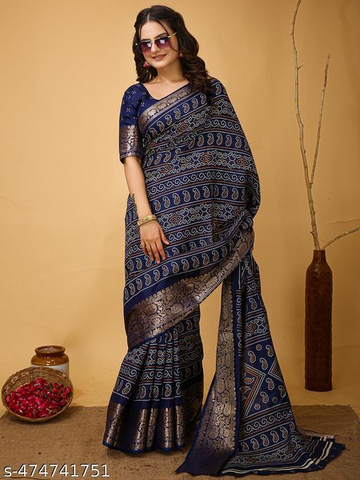 Women's Cotton Silk Saree With Unstitched Blouse Piece - amamestyle