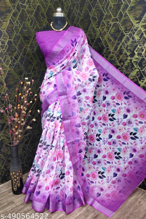 Women'S COTTON LILAN DIGITAL PRINT SAREE - amamestyle