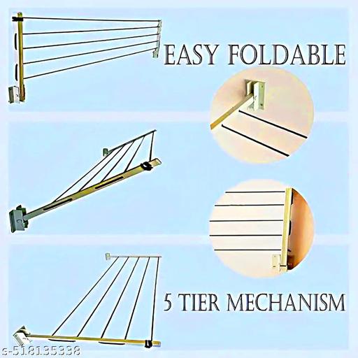 Wall Mount Cloth Drying Stand / cloth drying rack / clothes drying hanger / Clotheslines , clothes rails ( pack of 1 ) 40 - 50 feet rope 150 Kg load Capacity - Anuloria 