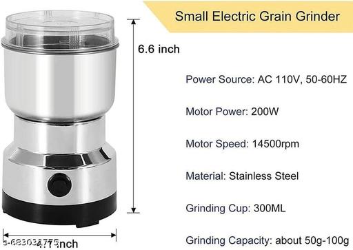 Nima Mixer Grinder Smash Machine Stainless Steel Multifunctional Electric Grinder & Coffee Maker Mini Spice, Dry Masala Grinder for Beans, Nuts & Grains, Household Mixer Grinder - Anuloria 