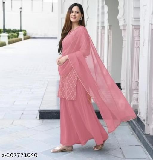 Eshanay Fashion Women's Beautiful Rayon Printed Round Neck Kurta And Sharara With Net Dupatta Set - Triffystore 