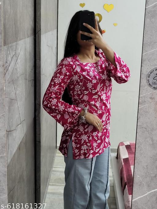 women&grils short Square kurti PINK - Triffystore 