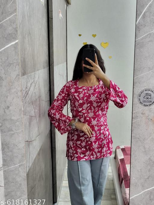 women&grils short Square kurti PINK - Triffystore 