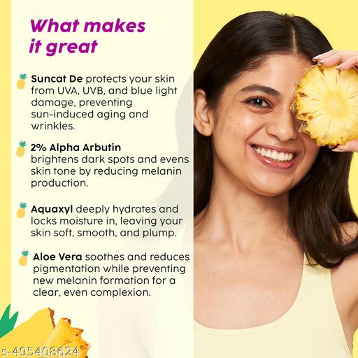 - THE PLANT FIX Pineapple Advanced Depigmentation Dewy Sunscreen SPF 50 PA++++ | Alpha Arbutin & Aquaxyl | Reduces Pigmentation, Protects from UV & Blue Light, Hydrates Skin | Vegan & Paraben-Free | 50g - Triffystore 