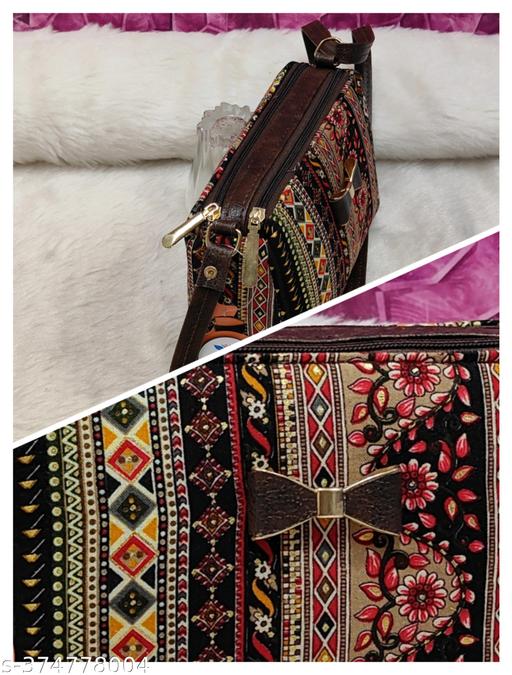 Attractive trendy women Black PU sling bags/Small Sling bags/Cotton Fabric sling bags for women/Full handwork bag/party wear and wedding bag for women - Triffystore 