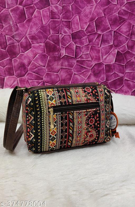 Attractive trendy women Black PU sling bags/Small Sling bags/Cotton Fabric sling bags for women/Full handwork bag/party wear and wedding bag for women - Triffystore 