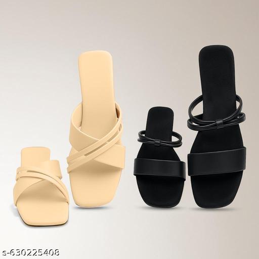 Beige + Black Women Sandal Combo | Trending Cross Strap + Modern Slide | Daily Wear Best Seller - Triffystore 