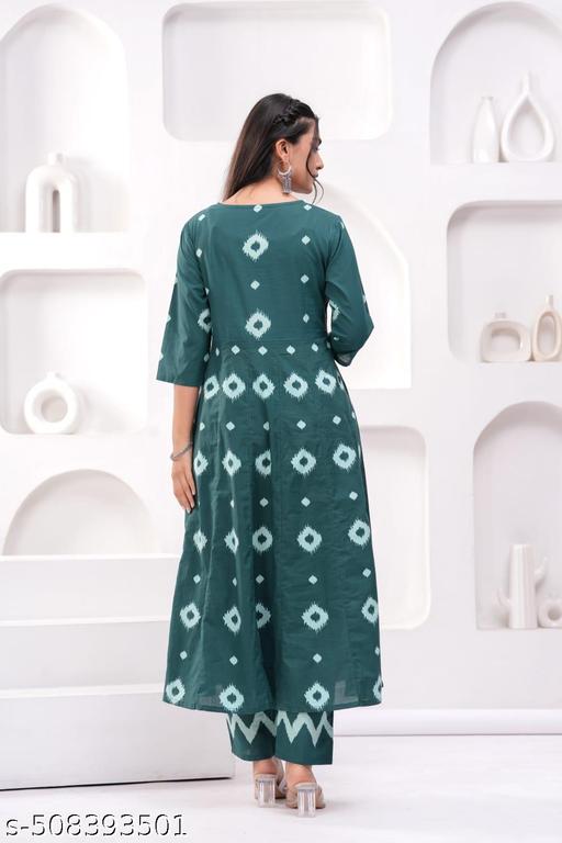 Womens Beautiful cotton Aliya Cut Embroidered Kurti With Pant and Dupatta Set - Triffystore 