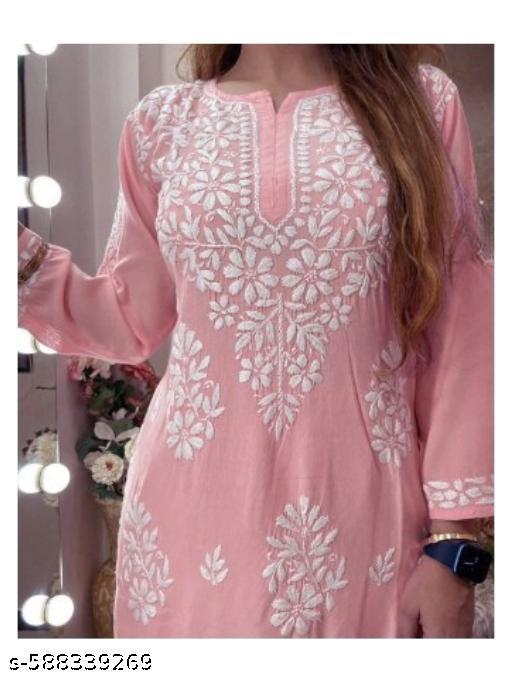 Women Chikankari Plus Size Kurta With Palazzos Set  - Triffystore 