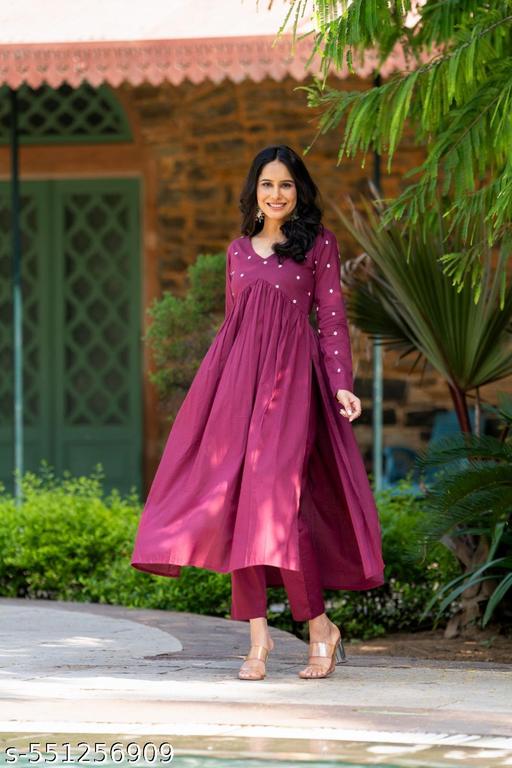  embrodary kurta  sats for woman. v nack ;long sleeves kurta a line kurta 5 - Triffystore 