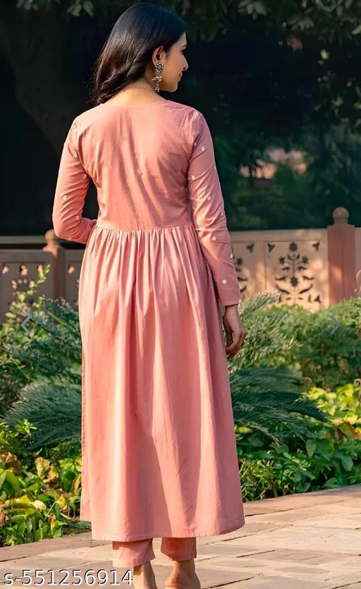 pink  embrodary kurta  sats for woman. v nack ;long sleeves kurta a line kurta 5 - Triffystore 