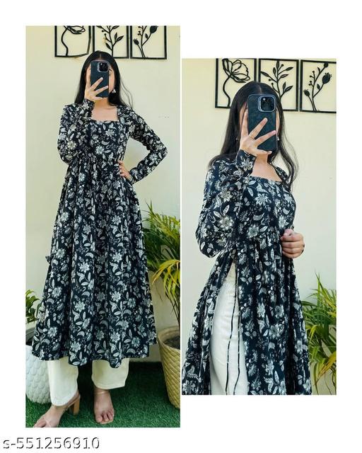 black side cut printed kurti  for woman . ladis single  kurti 5 - Triffystore 