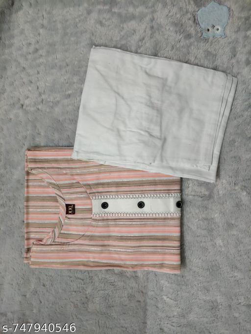 Orange Stripped Cotton Kurti with pant  - Triffystore 