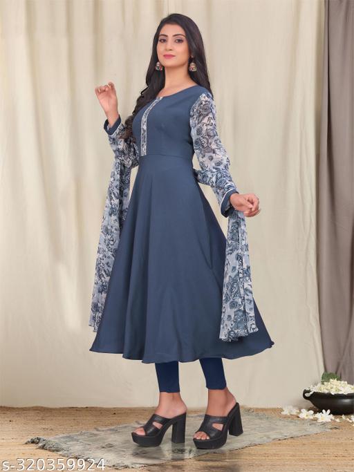 SHAKSHI KURTI AND DUPATTA SET GREY  - Triffystore 