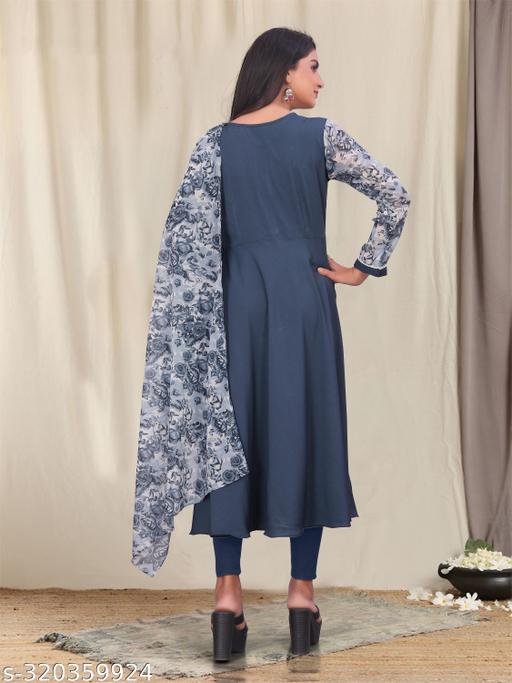 SHAKSHI KURTI AND DUPATTA SET GREY  - Triffystore 