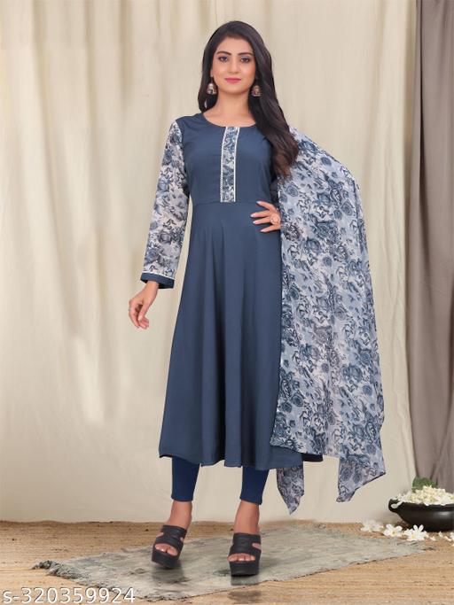 SHAKSHI KURTI AND DUPATTA SET GREY  - Triffystore 