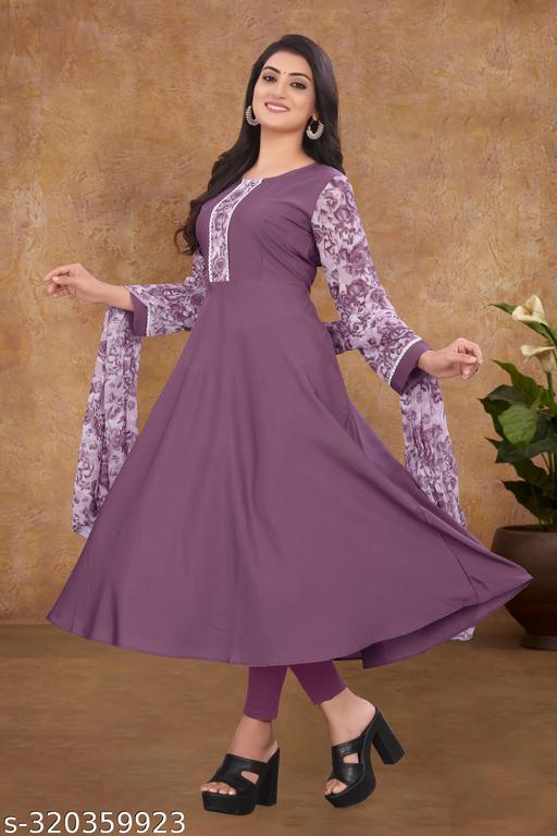 SHAKSHI KURTI AND DUPATTA SET RUST - Triffystore 