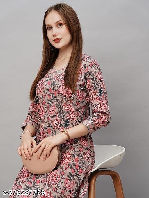 Ghanshayam Fashion Women's Peach Printed Kurta with Palazzo - Triffystore 