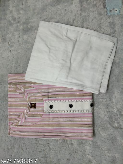 Pink Stripped Cotton Kurti with pant  - Triffystore 
