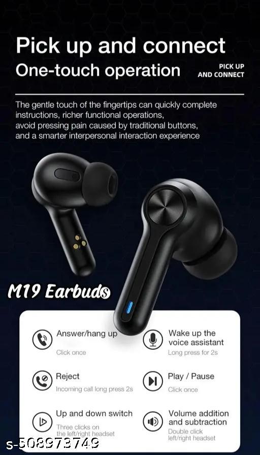 M 19 TWS Bluetooth 5.0 Wireless In Ear Earbuds Touch Waterproof LED Digital Display Bluetooth Headset (Black, True Wireless) - Triffystore 