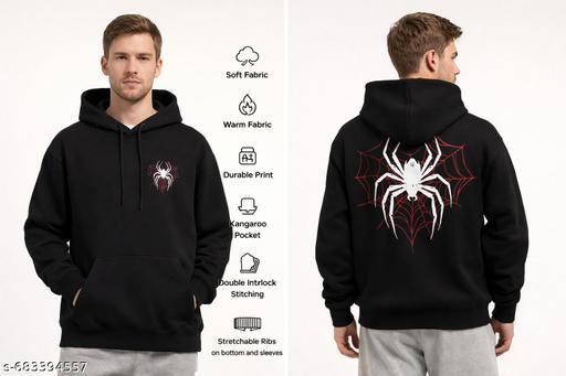 HOODIE FOR UNISEX SPIDER PRINTED LONG SLEEVE, KANGROO POCKET & HOODED FOR WINTER SOFT COTTON BLEND FLEECE  - ZLASH OG