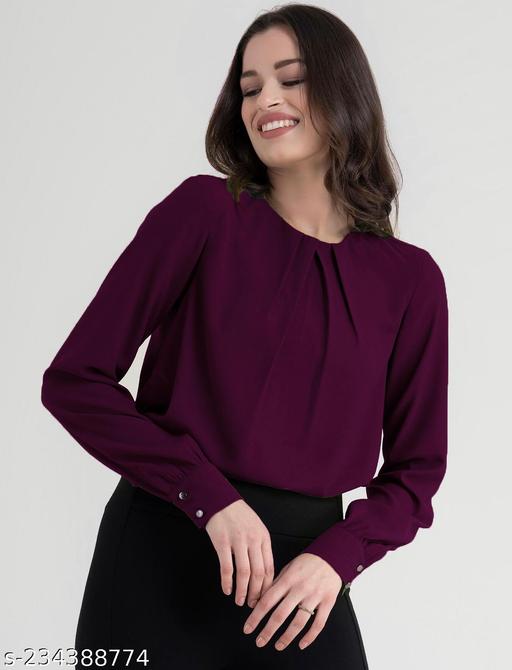 Stylish Crew Neck Front Pleat Detail  Full Sleeve Solid Top for Office Wear, Casual Wear, Top for Women/Girls Top - amamestyle