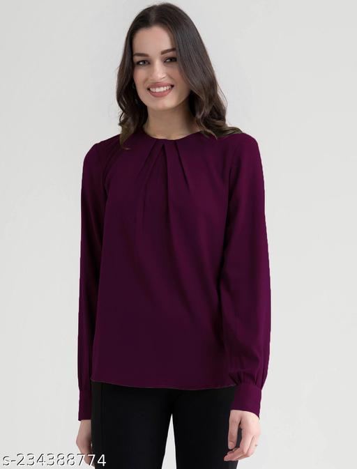 Stylish Crew Neck Front Pleat Detail  Full Sleeve Solid Top for Office Wear, Casual Wear, Top for Women/Girls Top - amamestyle