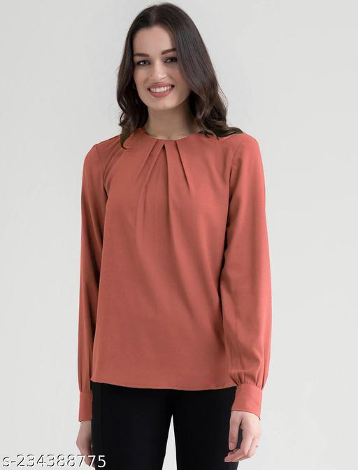 Stylish Crew Neck Front Pleat Detail  Full Sleeve Solid Top for Office Wear, Casual Wear, Top for Women/Girls Top - amamestyle