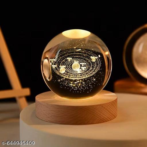 Crystal Ball Lamp with Wooden LED Base | Engraved 3D Moon & Stars Night Light | USB Rechargeable Home Décor | Birthday Gift for Teens, Boys & Girls (Solar System Lamp) - Akhilo.com