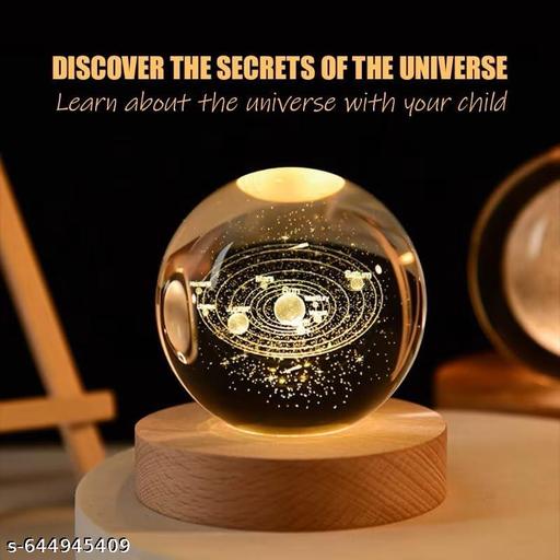 Crystal Ball Lamp with Wooden LED Base | Engraved 3D Moon & Stars Night Light | USB Rechargeable Home Décor | Birthday Gift for Teens, Boys & Girls (Solar System Lamp) - Akhilo.com