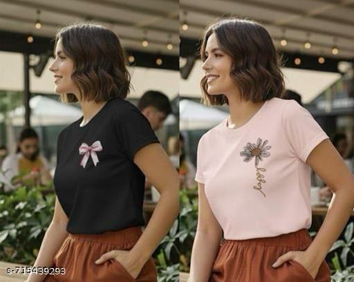 Women's Stylish Cotton Round Neck Tshirts 100% Cotton Regular fit For Women And Girls Combo Pack of 2 - Triffystore 