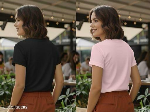 Women's Stylish Cotton Round Neck Tshirts 100% Cotton Regular fit For Women And Girls Combo Pack of 2 - Triffystore 