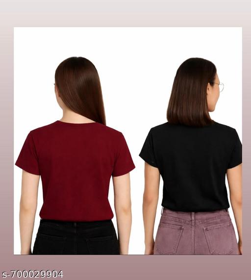 Women's Stylish Cotton Round Neck Tshirts 100% Cotton Regular fit For Women And Girls Combo Pack of 2 - Triffystore 