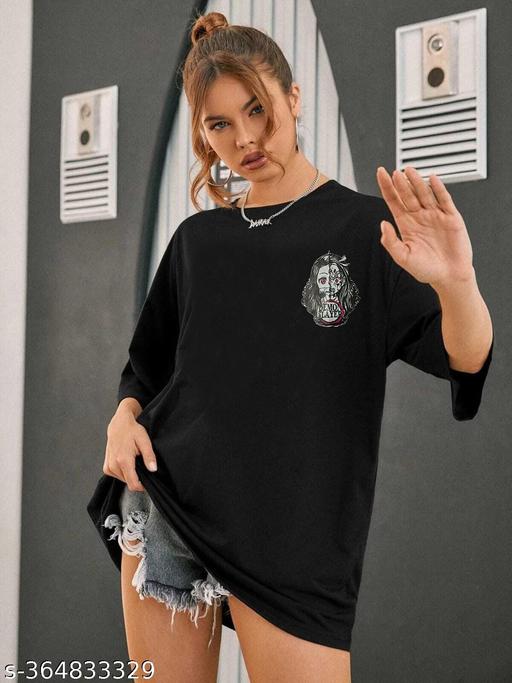 Cotton Front and Back Printed Oversized baggy, Loose tshirt For Women - Triffystore 