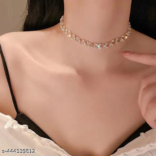 Pearl Choker Fashion Jewelry Women's Retro Pearl Hinged Choker With Rhinestone Chain Simple Luxury Vintage Pearl Choker Necklace - Akhilo.com