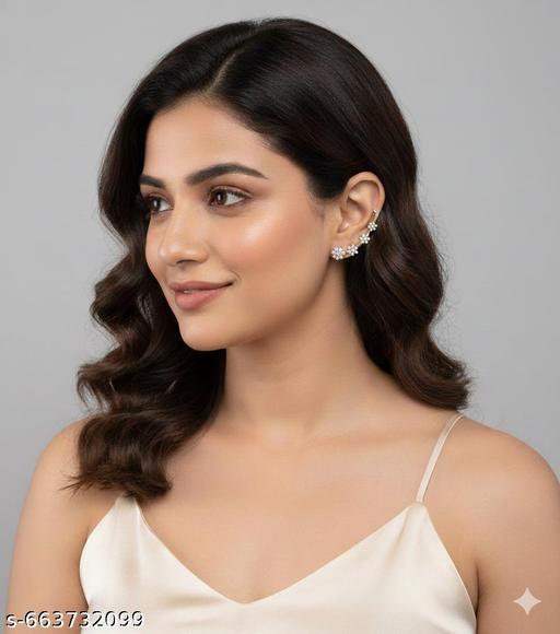 Premium AD Gold Plated Ear Cuffs | Stylish Rhodium Polish Floral Bloom Ear Crawlers for Women - Akhilo.com
