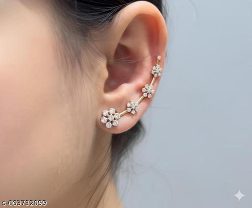 Premium AD Gold Plated Ear Cuffs | Stylish Rhodium Polish Floral Bloom Ear Crawlers for Women - Akhilo.com