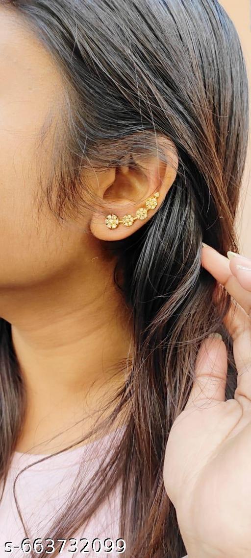 Premium AD Gold Plated Ear Cuffs | Stylish Rhodium Polish Floral Bloom Ear Crawlers for Women - Akhilo.com