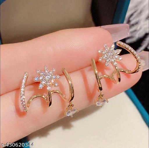 AMERICAN DIAMOND STONE KOREAN BEAUTIFUL PRINCESS 22K GOLDEN PLATED EARRINGS  - Akhilo.com