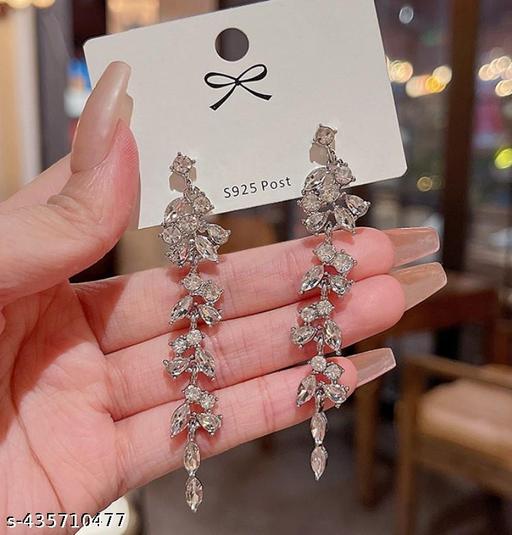 AD Stone Zircon Long Earrings For Women Girls Korean Earring Fashion Earring Light Weight Shiny Party Wear Earrings - Akhilo.com