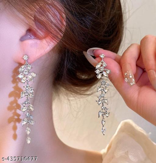 AD Stone Zircon Long Earrings For Women Girls Korean Earring Fashion Earring Light Weight Shiny Party Wear Earrings - Akhilo.com