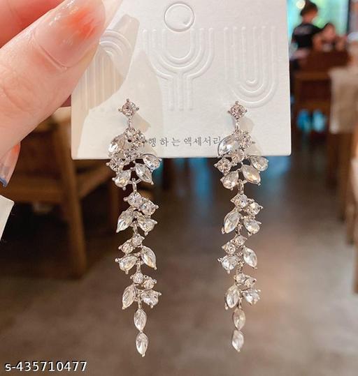 AD Stone Zircon Long Earrings For Women Girls Korean Earring Fashion Earring Light Weight Shiny Party Wear Earrings - Akhilo.com