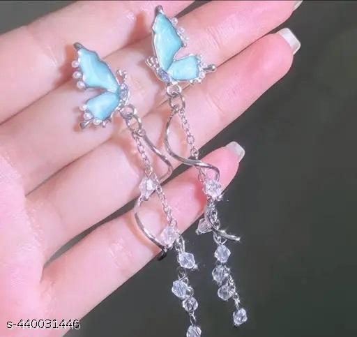 Korean trendy beautiful princess sky blue beautiful butterfly earrings - Akhilo.com
