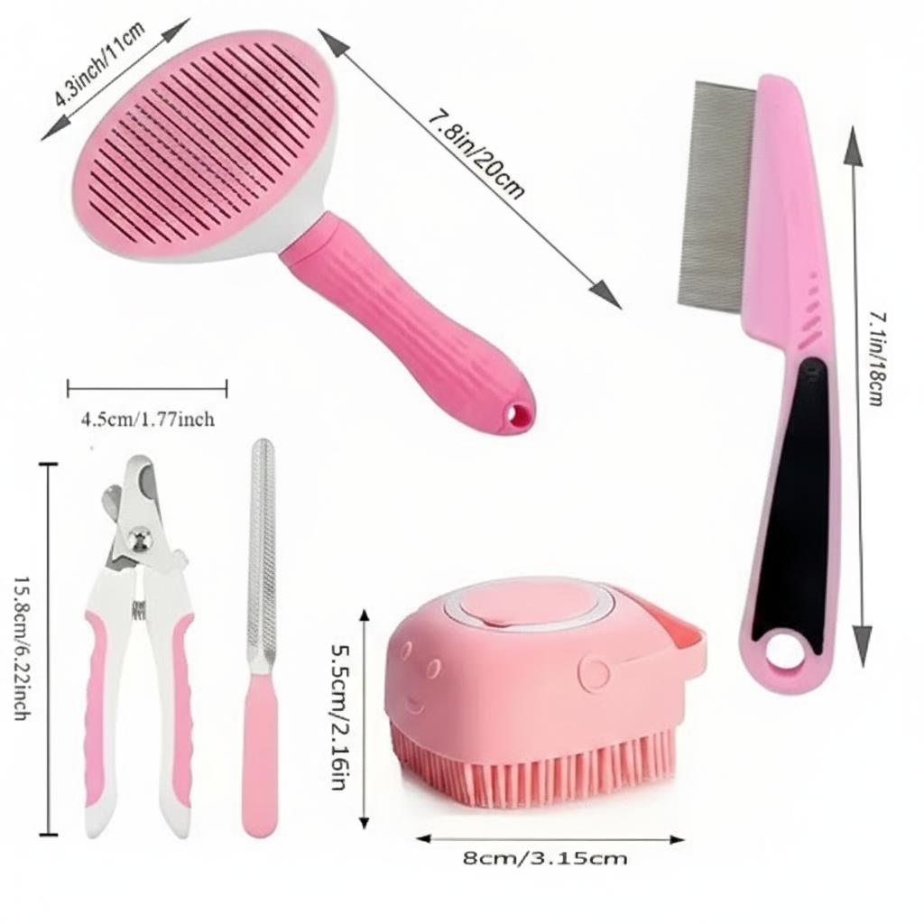 4-in-1 Pet Grooming Kit – Hair Remover Comb, Flea Comb, Shampoo Brush & Nail Clippers - Pet Care Hub