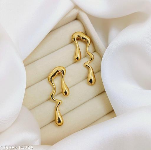 (1 Pair) Golden Anti-Tarnish Melting Liquid Waterdrop Earrings For Women's And Girl's | Korean Irregular Asymmetrical Dangle Drop Earrings Stylish Fashion Love Gifts Jewellery - Akhilo.com