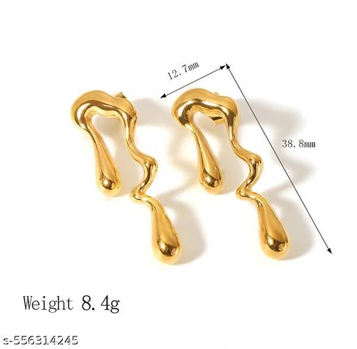 (1 Pair) Golden Anti-Tarnish Melting Liquid Waterdrop Earrings For Women's And Girl's | Korean Irregular Asymmetrical Dangle Drop Earrings Stylish Fashion Love Gifts Jewellery - Akhilo.com