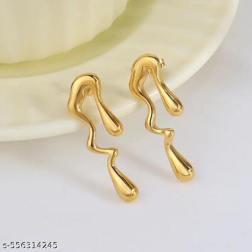 (1 Pair) Golden Anti-Tarnish Melting Liquid Waterdrop Earrings For Women's And Girl's | Korean Irregular Asymmetrical Dangle Drop Earrings Stylish Fashion Love Gifts Jewellery - Akhilo.com