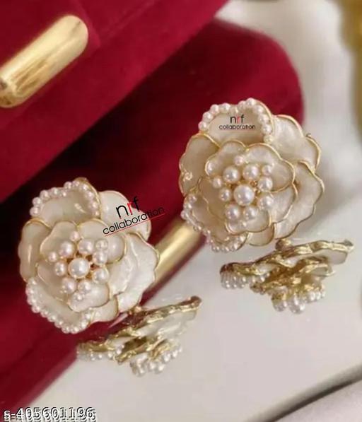 Latest korean style White pearl  Rose Studs for Women and Girls - Akhilo.com
