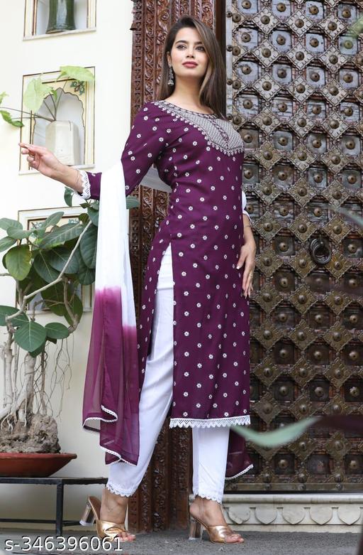 RAYON NECK EMROIDERY 3 PC SUIT FOR WOMAN FASHION  - lolfashion